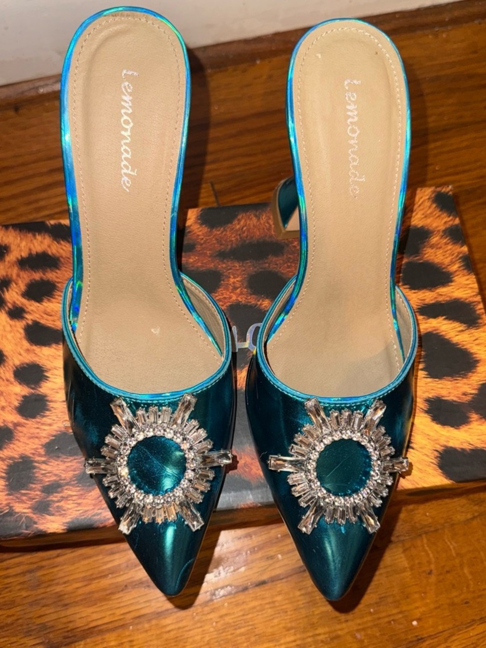 Metallic Teal Women’s Open-Toe Heeled Sandals